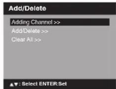 Add/Delete Adding Channel >> Add/Delete >> Clear All >>