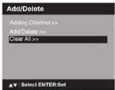 Add/Delete Adding Channel >> Add/Delete >> Clear All >>