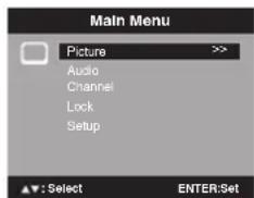 Main Menu Picture >> Audio Channel Lock Setup ▲: Select ENTER:Set