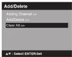 Add/Delete Adding Channel >> Add/Delete >> Clear All >>