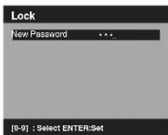 Lock New Password ****_ [0-9] : Select ENTER:Set
