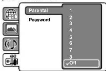 Parental Password 1 2 3 4 5 6 7 8 Off