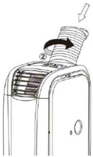Diagram of a hair dryer with labeled parts and directional arrow indicating rotation or movement