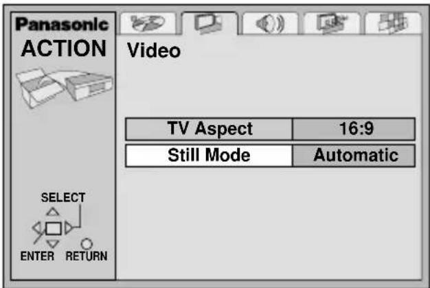 PANASONIC DVDLV57 - Press [<, >] to select the Video tab. - 1