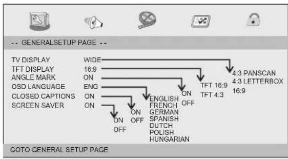 LENCO DVP7 Snoopy - General Setup Page - 1