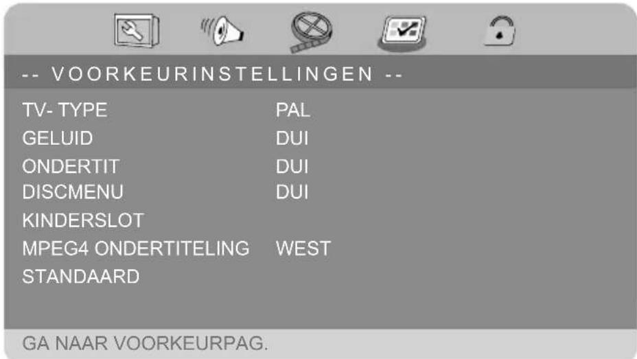 MEDION MD 84484 LIFE E72044 - Menu VOORKEURSINSTELLINGEN - 1