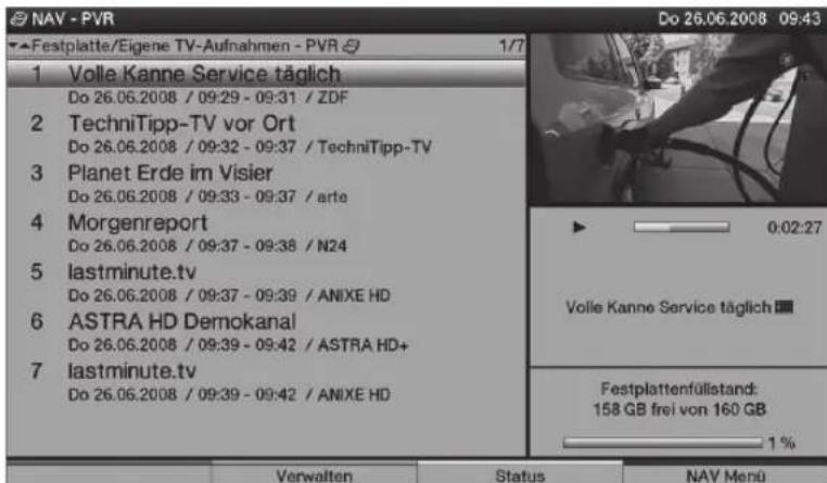 TECHNISAT HDTV 40 Plus - Odtwarzanie nagrań z twardego dysku - 1