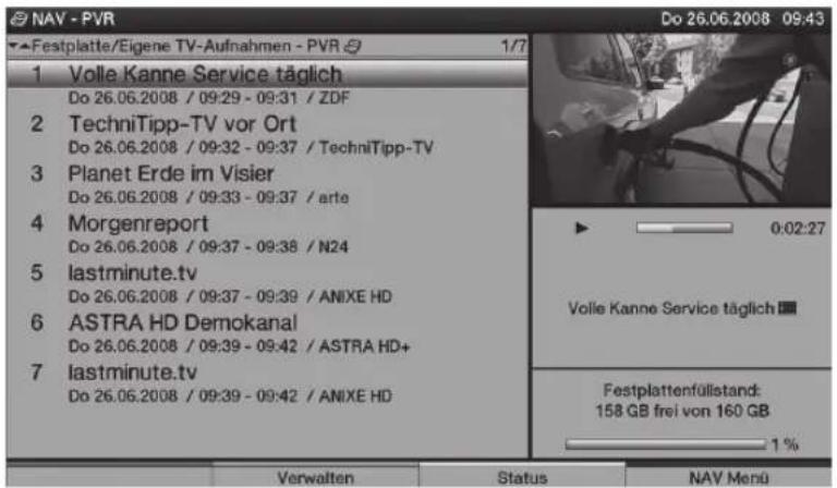 TECHNISAT HDTV 46 - Odtwarzanie nagrań z twardego dysku - 1