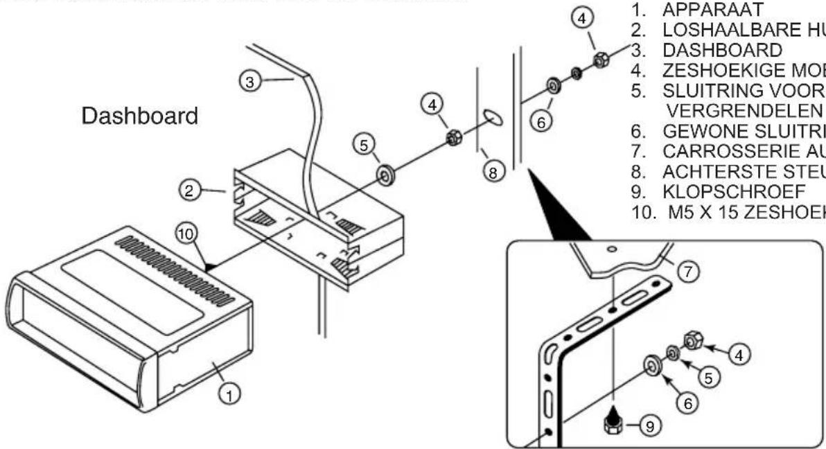 Dashboard 1. APPARAAT 2. LOSHAALBARE HU 3. DASHBOARD 4. ZESHOEKIGE MOB 5. SLUITRING VOOR 6. VERGRENDELEN 7. GEWONE SLUITRI 8. CARROSSERIE AU 9. ACHTERSTE STEU 10. KLOPSCHROEF 11. M5 X 15 ZESHOEH