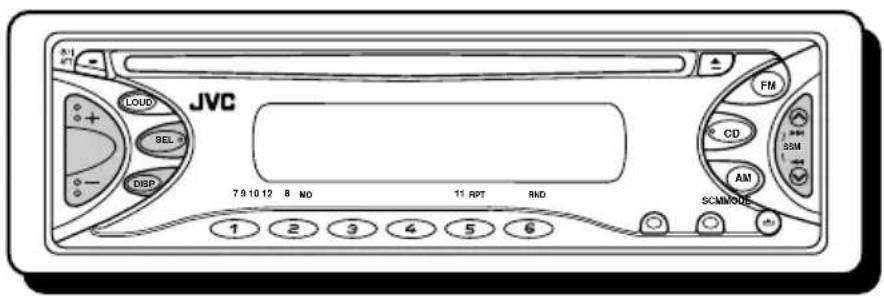 JVC 7 9 10 12 8 NO 11 RPT RND 1 2 3 4 5 6 FM CD SBM AM SCMMODE