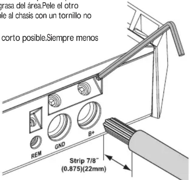 grasa del área.Pele el otro ble al chasis con un tornillo no corto posible.Siempre menos REM GND B+ Strip 7/8" (0.875)(22mm)