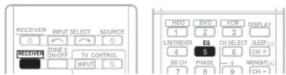 RECEIVER INPUT SELECT SOURCE ○ ○ ○ RECEIVER ZONE 2 ON/OFF TV CONTROL INPUT HDD DVD VCR DISPLAY 1 2 3 S.RETRIEVER EQ CH SELECT SLEEP 4 5 6 CH + SB CH PHASE + MIDNIGHT 7 8 9 CH -