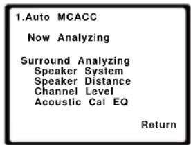 1. Auto MCACC Now Analyzing Surround Analyzing Speaker System Speaker Distance Channel Level Acoustic Cal EQ Return