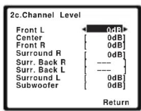 2c.Channel Level Front L 0dB Center 0dB Front R 0dB Surround R 0dB Surr. Back R --- Surr. Back L --- Surround L 0dB Subwoofer 0dB Return