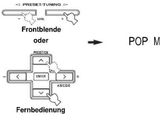 YAMAHA RXV557 - Drücken Sie PRESET/TUNING I / h (oder PRESET/CH u / d auf der Fernbedienung), um den gewünschten Programmtyp zu wählen. - 1