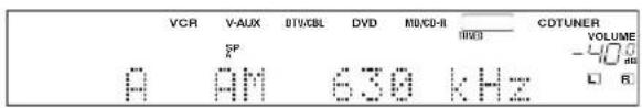 VCR V-AUX DTV/CBL DVD MIXCD-II CDTUNER VOLUME -400 SP A AM 630 kHz L R