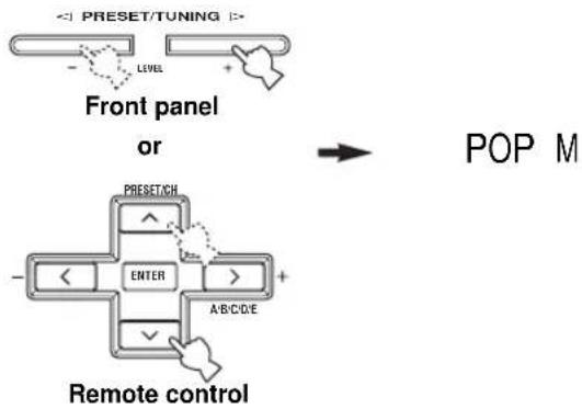 YAMAHA RXV557 - Press PRESET/TUNING I /h (or PRESET/CH u /d on the remote control) to select the desired program type. - 1