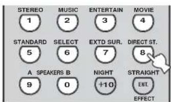 STEREO 1 MUSIC 2 ENTERTAIN 3 MOVIE 4 STANDARD 5 SELECT 6 EXTD SUR. 7 DIRECT ST. 8 A SPEAKERS B 9 0 NIGHT +10 STRAIGHT ENT. EFFECT
