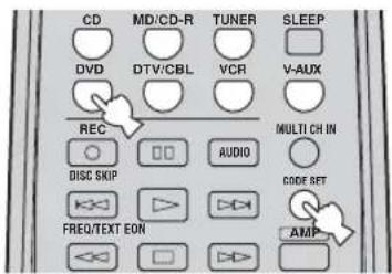 CD MD/CD-R TUNER SLEEP DVD DTV/CBL VCR V-AUX REC MULTICH IN DISC SKIP AUDIO CODE SET FREQ/TEXT EON AMP