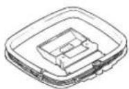 Diagram of a remote control panel with labeled components and battery polarity indicators