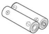 Diagram of a remote control device with labeled components and battery polarity indicators