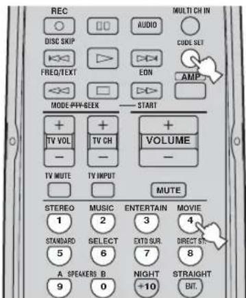 REC DISC SKIP FREQ/TEXT MODE 444-6EEK + TV VOL - TV MUTE MUTE STEREO 1 STANDARD 5 A SPEAKERS B 9 AUDIO 2 SELECT 6 0 VOLUME - V ENTERTAIN 3 EXTD SUR. 7 NIGHT +10 MOVIE 4 DIRECT ST. 8 STRAIGHT BIT.