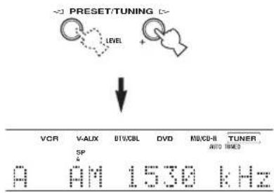 - PRESET/TUNING ↓ VCR V-ALIX BTV/CBL DVD MD/CD-R TUNER SP A AM 1530 kHz