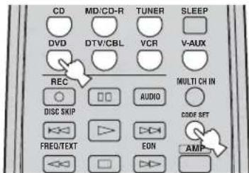CD MD/CD-R TUNER SLEEP DVD DTV/CBL VCR V-AUX REC AUDIO MULTI CH IN DISC SKIP CODE SET FREQ/TEXT EON AMP