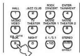 HALL 1 JAZZ CLUB 2 ROCK CONCERT 3 ENTER TAINMENT 4 MUSIC VIDEO 5 TV THEATER 6 MOVE THEATER 1 7 MOVE THEATER 2 8 SPEEDS BUR. 9 NIGHT 0 6.1/3.1 +10 STEREO EFFECT