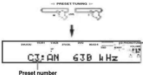 YAMAHA RXV757 - Press PRESET/TUNING /h to select a preset station number (1 to 8) while the MEMORY indicator is flashing. - 1