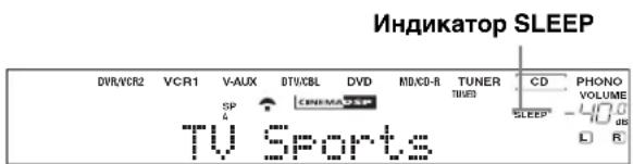 Индикатор SLEEP DVR/VCR2 VCR1 V-AUX BTV/CBL DVD MD/CD-R TUNER CD PHONO VOLUME SP CINEMA SLEEP TV Sports L R