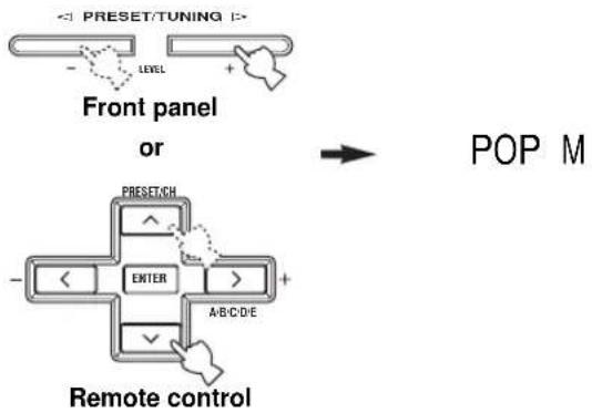 YAMAHA RXV657 - Press PRESET/TUNING | /h (or PRESET/CH u /d on the remote control) to select the desired program type. - 1