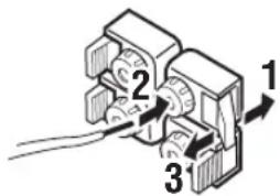 Diagram of a mechanical or electrical component with numbered parts and directional arrows indicating assembly or connection.