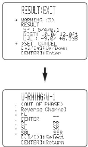 YAMAHA RXV657 - Press ENTER to display detailed information about the warning. - 1