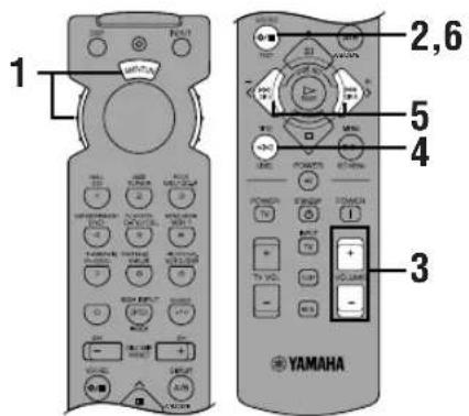 YAMAHA RXV620RDS - Gebruik van de testtoon (TEST DOLBY SUR.) - 1