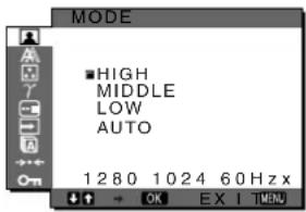 SONY SDMX73 - Nyomja meg a ↓/↑ gombot a „HIGH” érték kiválasztásához, majd nyomja meg az OK gombot. - 1