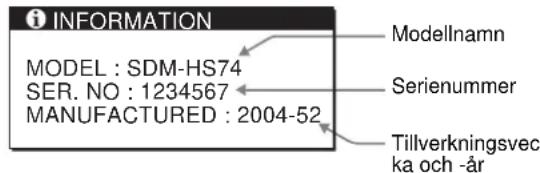 SONY SDMHS74P - När bildskärmen tar emot en videosignal trycker du in MENU-knappen under mer än 5 sekunder tills informationsrutan visas. - 2