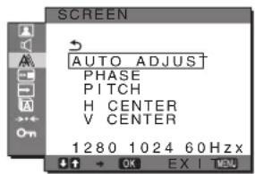 SONY SDMG76X - Menu SCREEN (apenas sinal RGB analógico) - 1