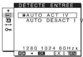 DETECTE ENTREE AUTO ACT IV AUTO DESACT I V 1280 1024 60 Hz x 00 → OK EX I T000