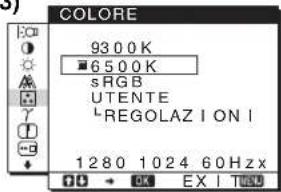 COLORE 93 0.0 K ■ 650.0 K sRGB UTENTE *REGOLAZ I ON I 1280 1024 60 Hz x