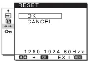 RESET OK CANCEL 1 2 8 0 1 0 2 4 6 0 Hz x OK EX I