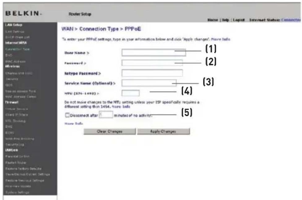 BELKIN Wireless G Plus MIMO Route - Uw type verbinding is PPPoE als: - 1