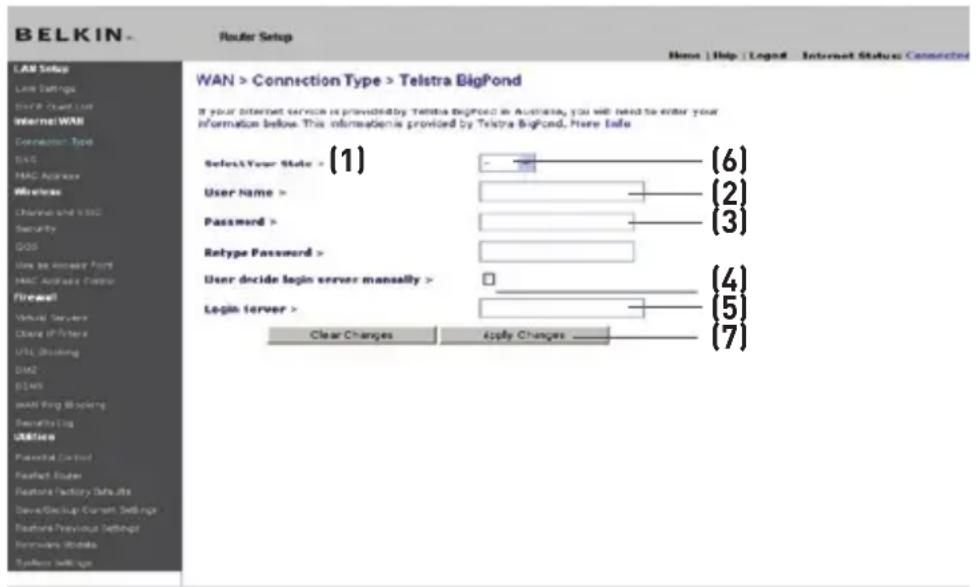 BELKIN Wireless G Plus MIMO Route - Définition du type de connexion si vous êtres utilisateur de Telstra BigPond® (Australie seulement) - 1