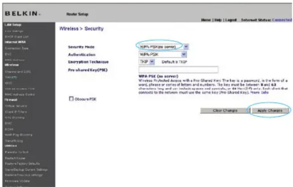 BELKIN Wireless G Plus MIMO Route - Configuration du WPA-PSK - 1