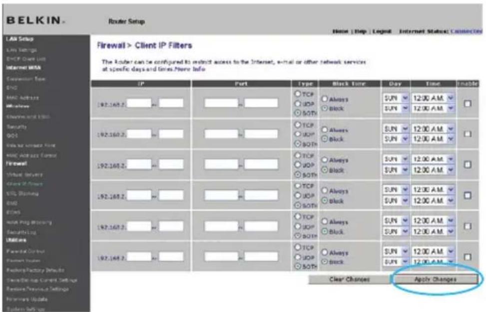 BELKIN Wireless G Plus MIMO Route - Cliënt IP-filters instellen - 1