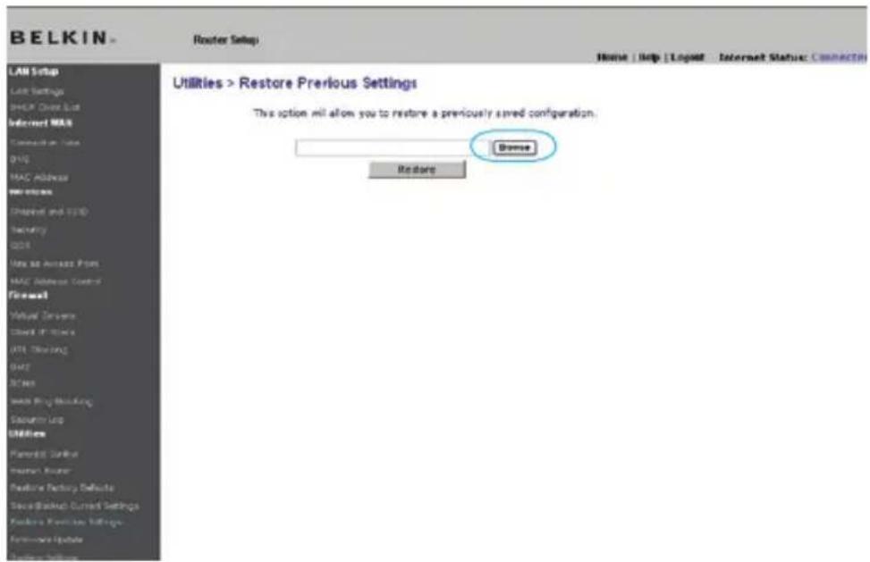 BELKIN Wireless G Plus MIMO Route - Vorige configuratie herstellen - 1