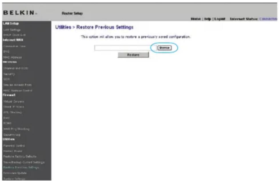 BELKIN Wireless G Plus MIMO Route - Rétablissement d'une configuration précédente - 1