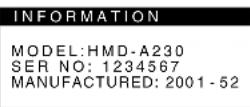 SONY HMDA230 - Anzeigen des Namens, der Seriennummer und des Herstellungsdatums des Monitors. - 1