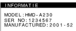 SONY HMDA230 - Weergave van de naam van de monitor, het serienummer en de productiedatum. - 1