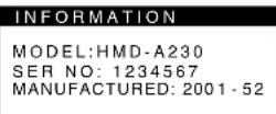 SONY HMDA230 - To display this monitor's name, serial number, and date of manufacture. - 1
